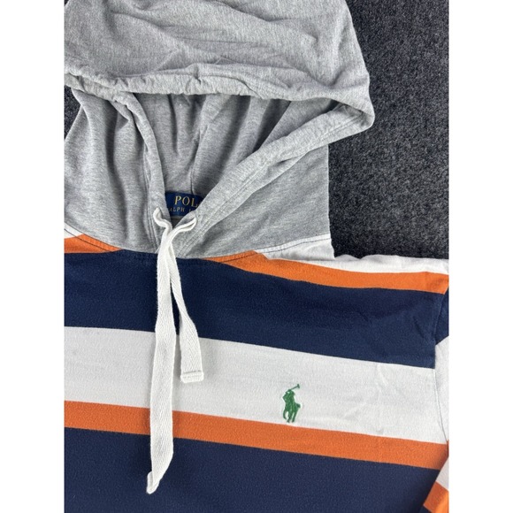Polo Ralph Lauren Striped Hoodie Mens M Blue Orange White Pony - Picture 3 of 8